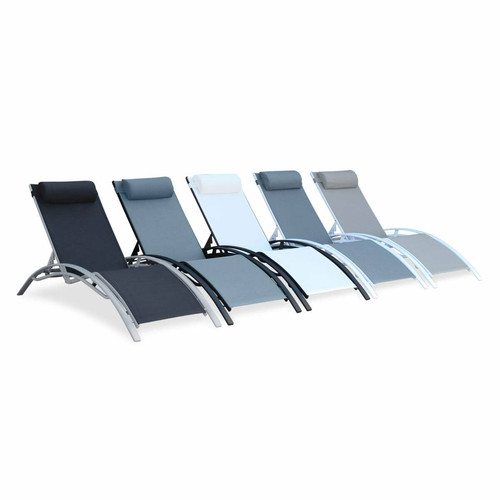 Transats, chaises longues Bain de soleil en aluminium et textilène Louisa Gris | sweeek