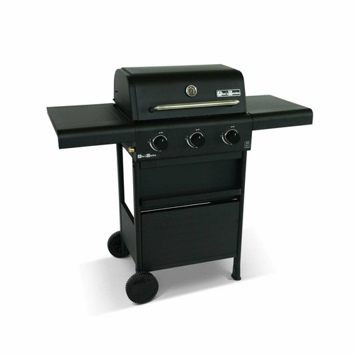 Barbecues gaz sweeek Barbecue gaz 3 brûleurs, tablettes rabattables - Bonacieux - noir, avec rangement  | sweeek
