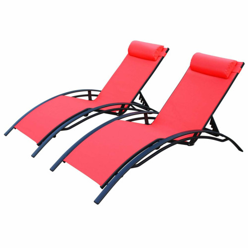 Transats, chaises longues sweeek Duo de bains de soleil en aluminium et textilène Louisa Corail | sweeek