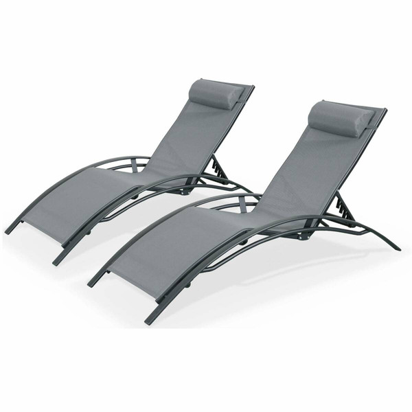Transats, chaises longues Alice'S Garden Duo de bains de soleil en aluminium et textilène Louisa Gris