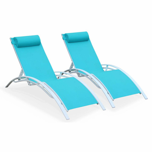 Transats, chaises longues sweeek Duo de bains de soleil en aluminium et textilène Louisa Turquoise | sweeek