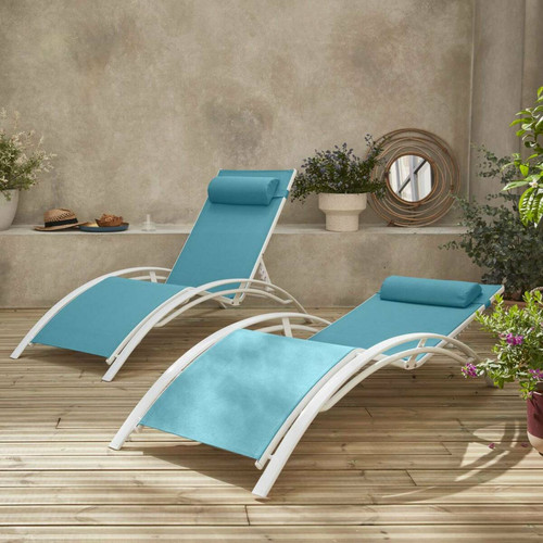 sweeek Duo de bains de soleil en aluminium et textilène Louisa Turquoise | sweeek