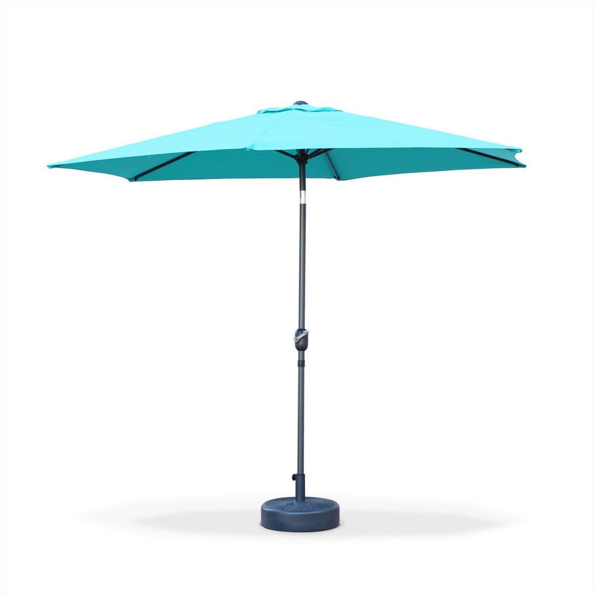 Alice'S Garden Parasol droit Touquet rond ?300cm Turquoise, mât central aluminium orientable et manivelle d'ouverture