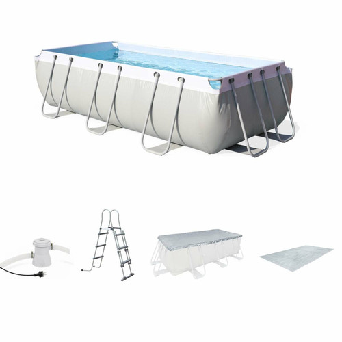 Alice'S Garden - Kit grande piscine tubulaire Topaze grise, piscine 4x2m, pompe, bâche, tapis de sol, échelle - Piscines autoportantes