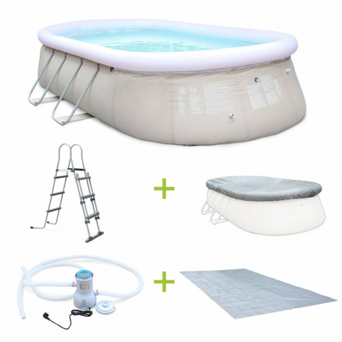 sweeek - Kit piscine Onyx 5,4x3m gonflable grise, pompe de filtration, bâche de protection, tapis de sol et échelle | sweeek sweeek  - Kit filtration piscine