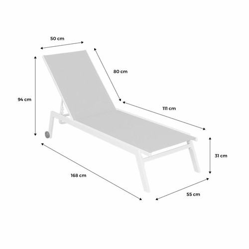 Transats, chaises longues Lot de 2 bains de soleil ELSA en aluminium anthracite et textilène gris taupe, transats multi positions avec roulettes | sweeek