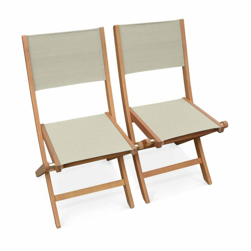 sweeek - Lot de 2 chaises de jardin en bois Almeria, 2 chaises pliantes Eucalyptus  huilé et textilène gris taupe | sweeek sweeek  - Fauteuil jardin textilene