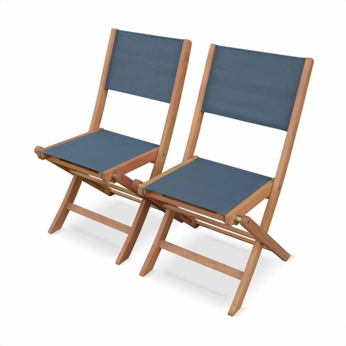 Alice'S Garden - Lot de 2 chaises de jardin en bois Almeria, 2 chaises pliantes Eucalyptus  huilé et textilène gris anthracite - Chaises de jardin