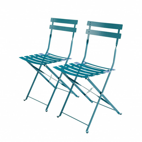 sweeek - Lot de 2 chaises de jardin pliables - Emilia bleu canard - Acier thermolaqué | sweeek sweeek  - Salon de Jardin Métal Mobilier de jardin