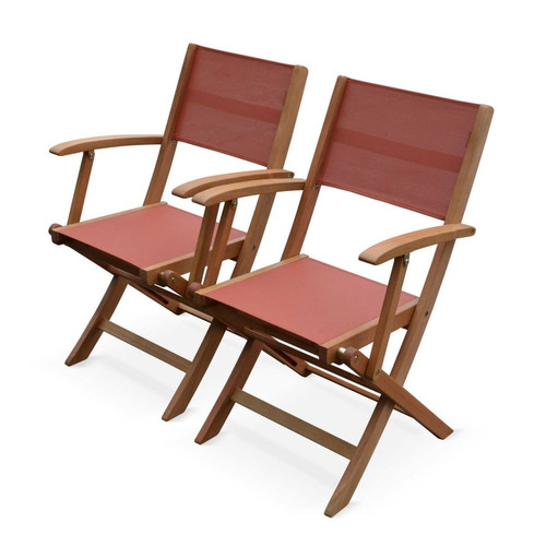 Alice'S Garden - Lot de 2 fauteuils de jardin en bois Almeria, 2 fauteuils pliants Eucalyptus  huilé et textilène terra cotta - Chaises de jardin