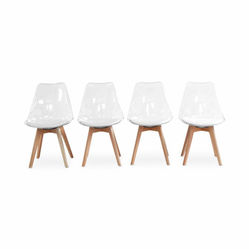 Chaises sweeek Lot de 4 chaises scandinaves, blanc, pieds bois  | sweeek