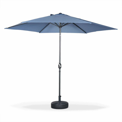Parasols sweeek Parasol droit rond ⌀300cm - Touquet Bleu grisé - mât central en aluminium orientable et manivelle d'ouverture | sweeek