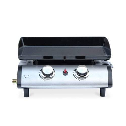 sweeek - Plancha au gaz Porthos 2 brûleurs 5 kW barbecue cuisine extérieure plaque émaillée inox | sweeek sweeek  - Plaque plancha gaz