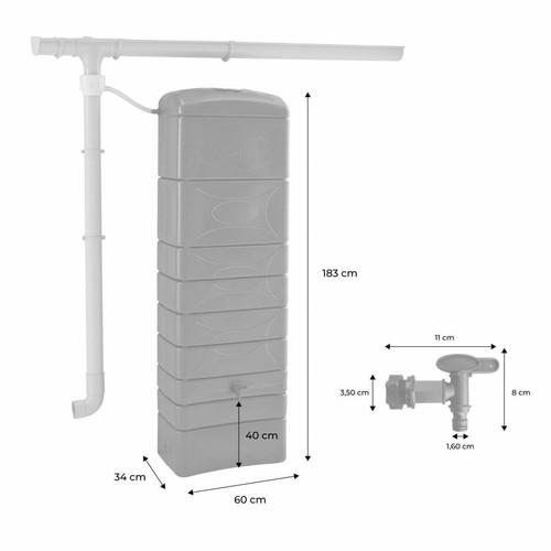 récupérateur d'eau de pluie écologique Récupérateur d'eau mural Chastang 300L Anthracite avec kit raccord chéneau inclus | sweeek