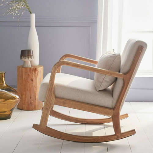 sweeek Rocking chair design tissu beige et bois - Lorens Rocking | sweeek