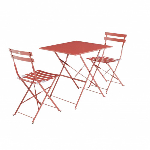 sweeek - Salon de jardin bistrot pliable Emilia carré terra cotta, table 70x70cm avec deux chaises pliantes, acier thermolaqué | sweeek sweeek  - Ensembles tables et chaises 2 places