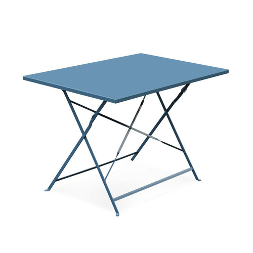 sweeek Salon de jardin bistrot pliable Emilia rectangulaire bleu grisé avec quatre chaises pliantes, acier thermolaqué | sweeek