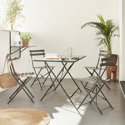 Ensembles tables et chaises sweeek Salon de jardin bistrot pliable Emilia rectangulaire gris anthracite avec quatre chaises pliantes, acier thermolaqué | sweeek