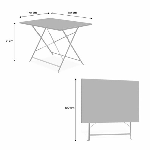 Ensembles tables et chaises Salon de jardin bistrot pliable Emilia rectangulaire vert de gris avec quatre chaises pliantes, acier thermolaqué | sweeek