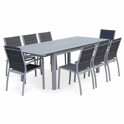 sweeek - Salon de jardin Chicago 8 places table à rallonge extensible 175/245cm alu gris textilène gris | sweeek sweeek  - Ensembles tables et chaises