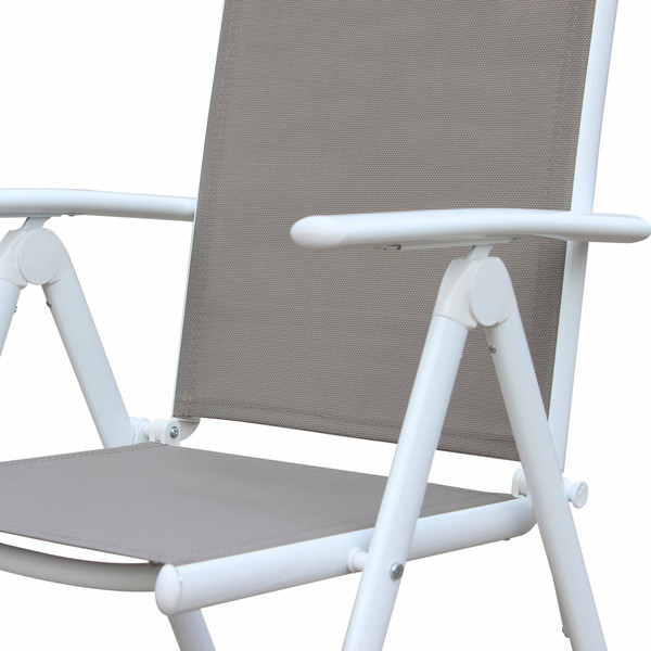 Ensembles tables et chaises Salon de jardin en aluminium table 8 places Blanc textilène fauteuil Taupe