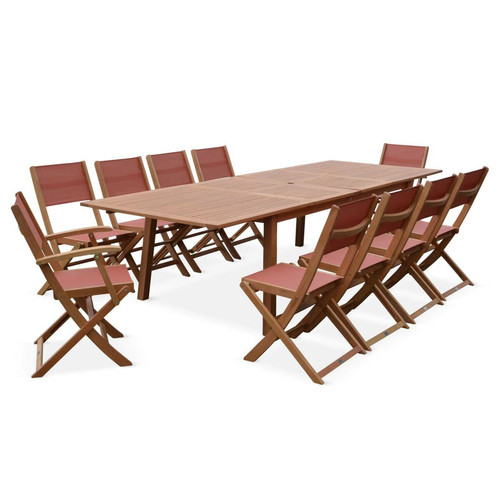 sweeek - Salon de jardin en bois extensible - Almeria - avec 2 rallonges, 2 fauteuils 8 chaises, eucalyptus/textilène | sweeek sweeek  - Tera cota