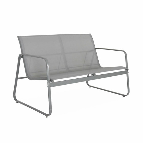 Ensembles canapés et fauteuils Salon de jardin en métal  et textilène pour 4 personnes, gris clair, design   | sweeek