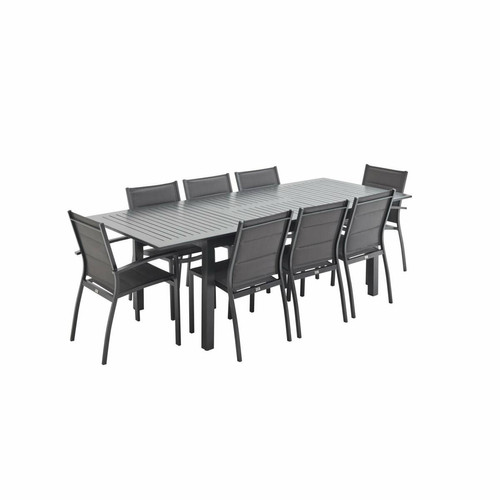 Alice'S Garden - Salon de jardin table extensible - Chicago Anthracite - Table en aluminium 175/245cm avec rallonge et 8 assises en textilène - Ensembles tables et chaises