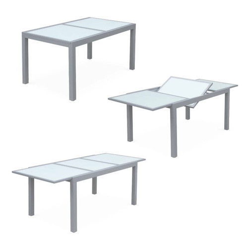 sweeek Salon de jardin table extensible - Orlando Gris clair - Table en aluminium 150/210cm et 6 chaises en textilène | sweeek