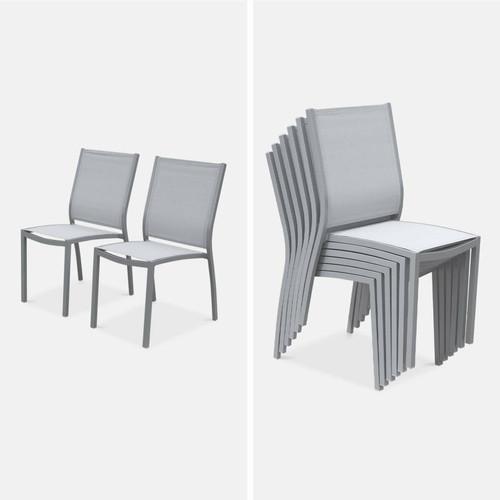 Ensembles canapés et fauteuils Salon de jardin table extensible - Orlando Gris clair - Table en aluminium 150/210cm et 6 chaises en textilène | sweeek