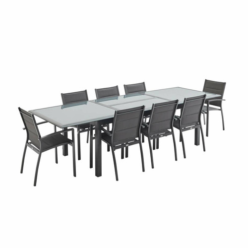 sweeek - Salon de jardin table extensible - Philadelphie Gris anthracite - Table en aluminium 200/300cm, 8 fauteuils en textilène | sweeek sweeek  - Ensembles canapés et fauteuils