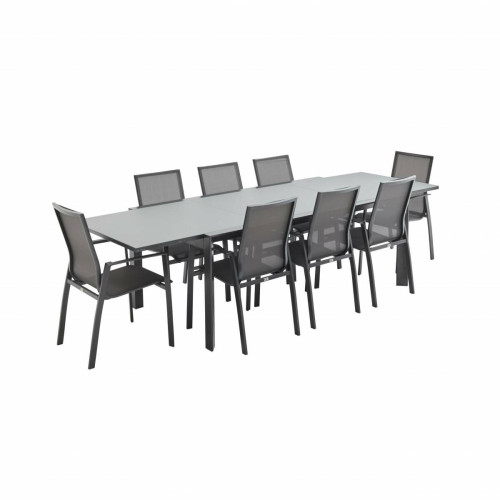 sweeek - Salon de jardin table extensible - Washington Gris foncé - Table en aluminium 200/300cm,  8 fauteuils en textilène | sweeek sweeek  - Salon jardin table extensible