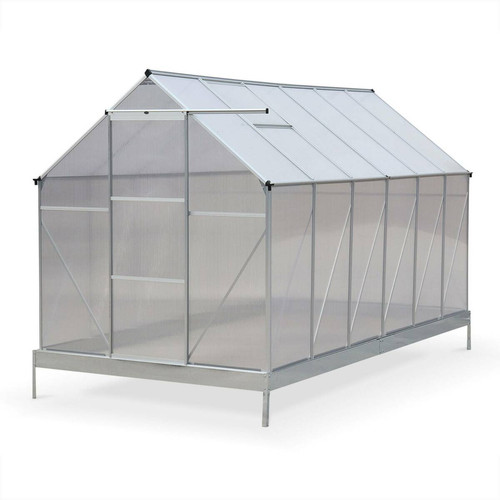 Alice'S Garden - Serre de jardin Sapin en polycarbonate 7m² avec base, 2 lucarnes de toit, gouttière,  Polycarbonate 4mm - Serres en plastique