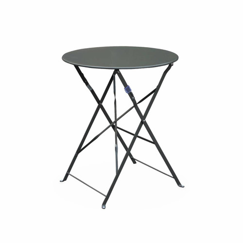 sweeek - Table de jardin bistrot pliable - Emilia ronde anthracite- Table ronde Ø60cm en acier thermolaqué | sweeek sweeek  - Table ronde acier jardin