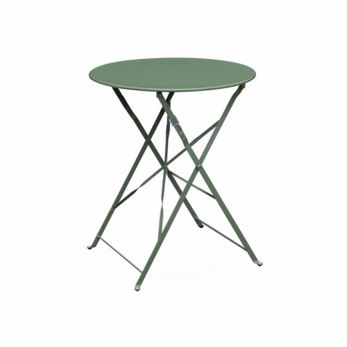 sweeek - Table de jardin bistrot pliable - Emilia ronde vert de gris- Table ronde Ø60cm en acier thermolaqué | sweeek sweeek  - Fauteuil bistrot