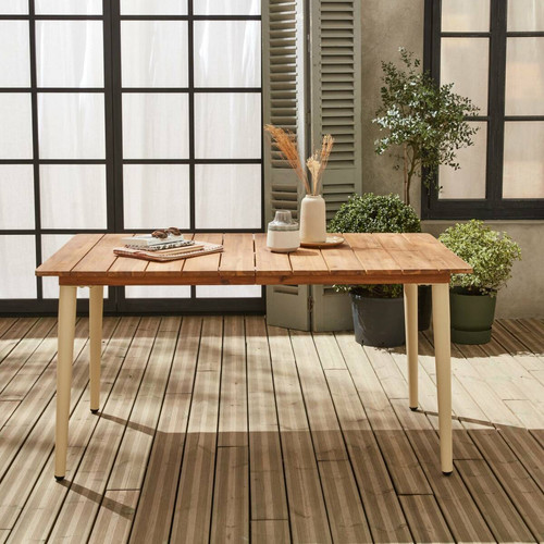 sweeek - Table de jardin bois et acier 150cm | sweeek sweeek  - Ensembles canapés et fauteuils