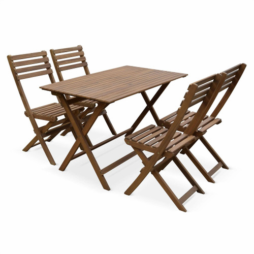 Ensembles tables et chaises Alice'S Garden Table de jardin en bois 120x70cm - Madrid - Table bistrot pliante rectangulaire en acacia avec 4 chaises pliables