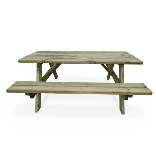 sweeek Table de pique-nique 180 cm avec bancs rabattables en bois, 6 places - PANCHINA - Table de jardin robuste en pin sylvestre  | sweeek