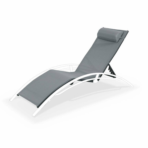 sweeek -Toile de remplacement pour bain de soleil LOUISA, en aluminium et textilène, avec têtière - Gris/Anthracite | sweeek sweeek  - Transats, chaises longues