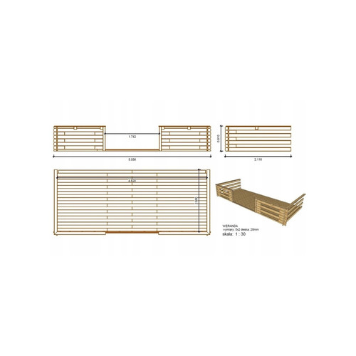 Abris de jardin en bois Abri de jardin en bois | 5x4 m | 30 m2 + terrasse avec balustrade et avant|toit en bois | Traité