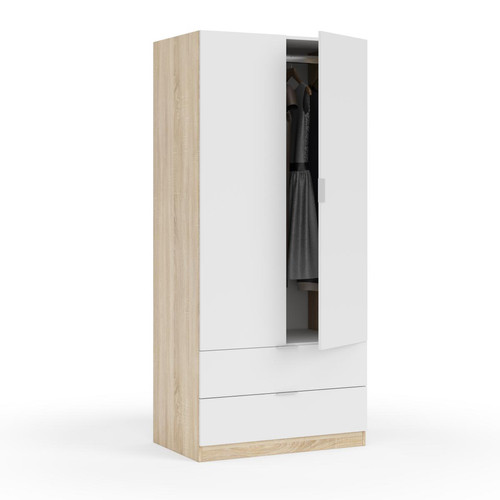 Alter - Armoire à deux portes et deux tiroirs en bas, couleur chêne avec portes blanc artik, 81,5 x 180 x 52 cm. Alter  - Maison