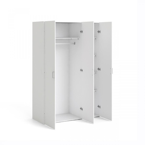 Armoire Armoire à trois portes battantes avec quatre étagères internes et tringle à vêtements, couleur blanche, Dimensions 115 x 175 x 49 cm