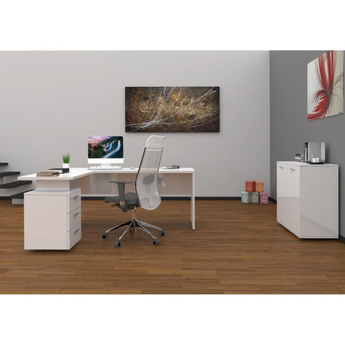Alter - Bureau d'angle, Made in Italy, Table d'ordinateur Minimal, Bureau pour PC, 160x60h75 cm, couleur blanc brillant Alter  - Bureau et table enfant