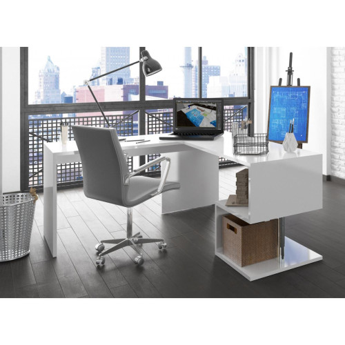 Alter - Bureau d'angle pour bureau et bureau avec étagère, Made in Italy, Table d'ordinateur, Bureau pour PC, 160x60h78 cm, couleur blanc brillant Alter  - Bureaux