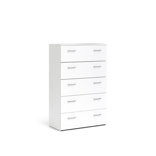 Commode Alter Commode à cinq tiroirs avec poignées, couleur blanche, Dimensions 74 x 114 x 36 cm
