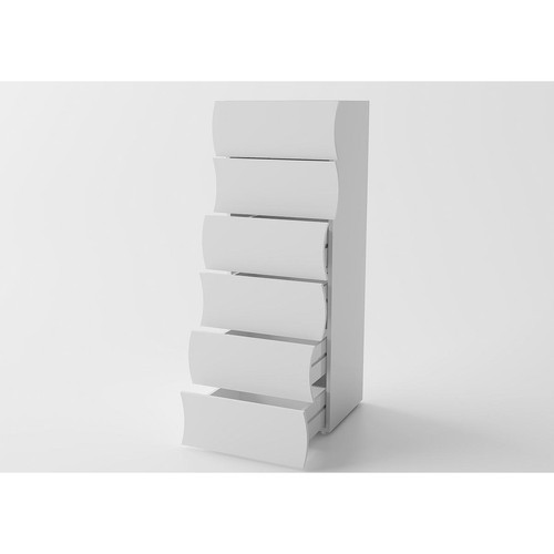 Alter Commode avec 6 tiroirs, Made in Italy, Design moderne, Hebdomadaire pour chambre à coucher, 50x40h122 cm, couleur blanc brillant