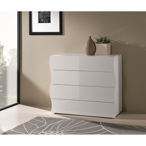 Alter - Commode moderne, Made in Italy, Meuble pour salon et chambre, Buffet 4 tiroirs, 98x40h82 cm, couleur blanc brillant Alter  - commode basse Commode