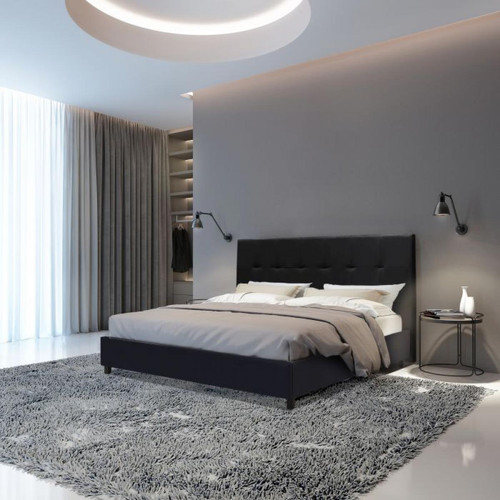 Alter - Lit double avec tête de lit, Made in Italy, Structure en bois et éco-cuir, 172x203xh100 cm, couleur Noir - Literie Noir