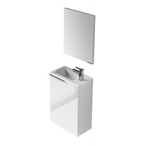 Alter - Meuble de salle de bain avec une porte battante avec lavabo et miroir inclus, blanc brillant, 40 x 58 x 22 cm. Alter  - meuble bas salle de bain
