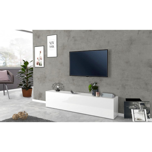 Alter - Meuble TV de salon, Made in Italy, Meuble TV avec 1 abattant, 180x30h40 cm, coloris blanc brillant - Bonnes affaires Meuble TV Blanc